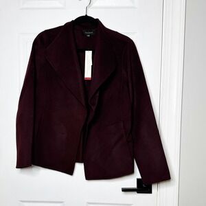 Talbots Double Faced Wing Collar Wool Blend Jacket Burgundy Maroon Size S NWT‎